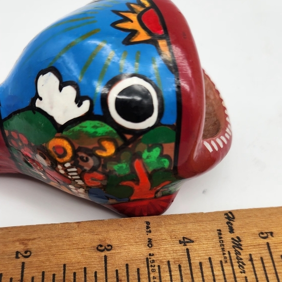 VTG Talavera Wide Mouth Fish Mexican Pottery Souvenir Hand Painted Folk Art 4”x7 - Picture 6 of 7